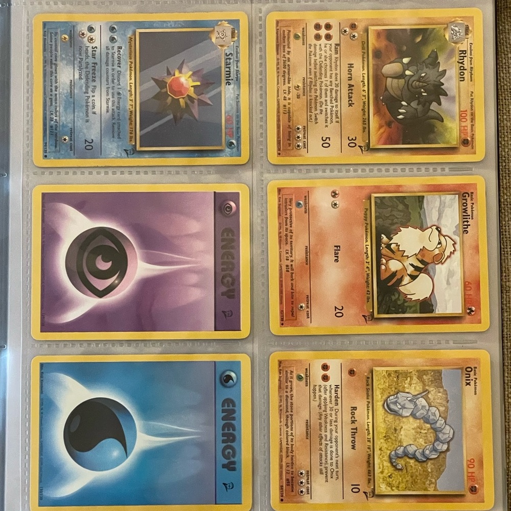 Pokémon Base Set 2 cards, set of 6 including Uncommon Rhydon & Growlithe